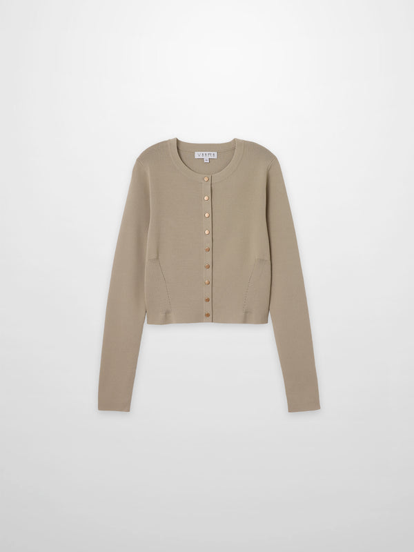 Gold Button Crop Cardigan-Latte