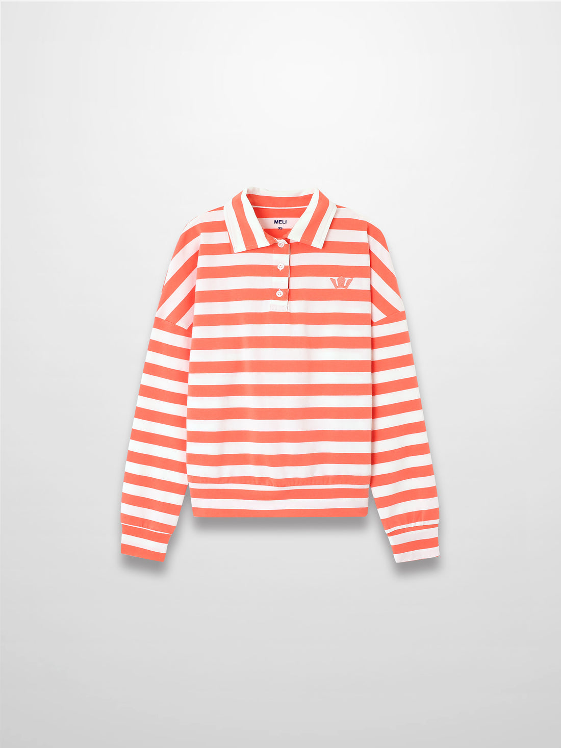 Striped Collar Bomber Tee-Coral/White