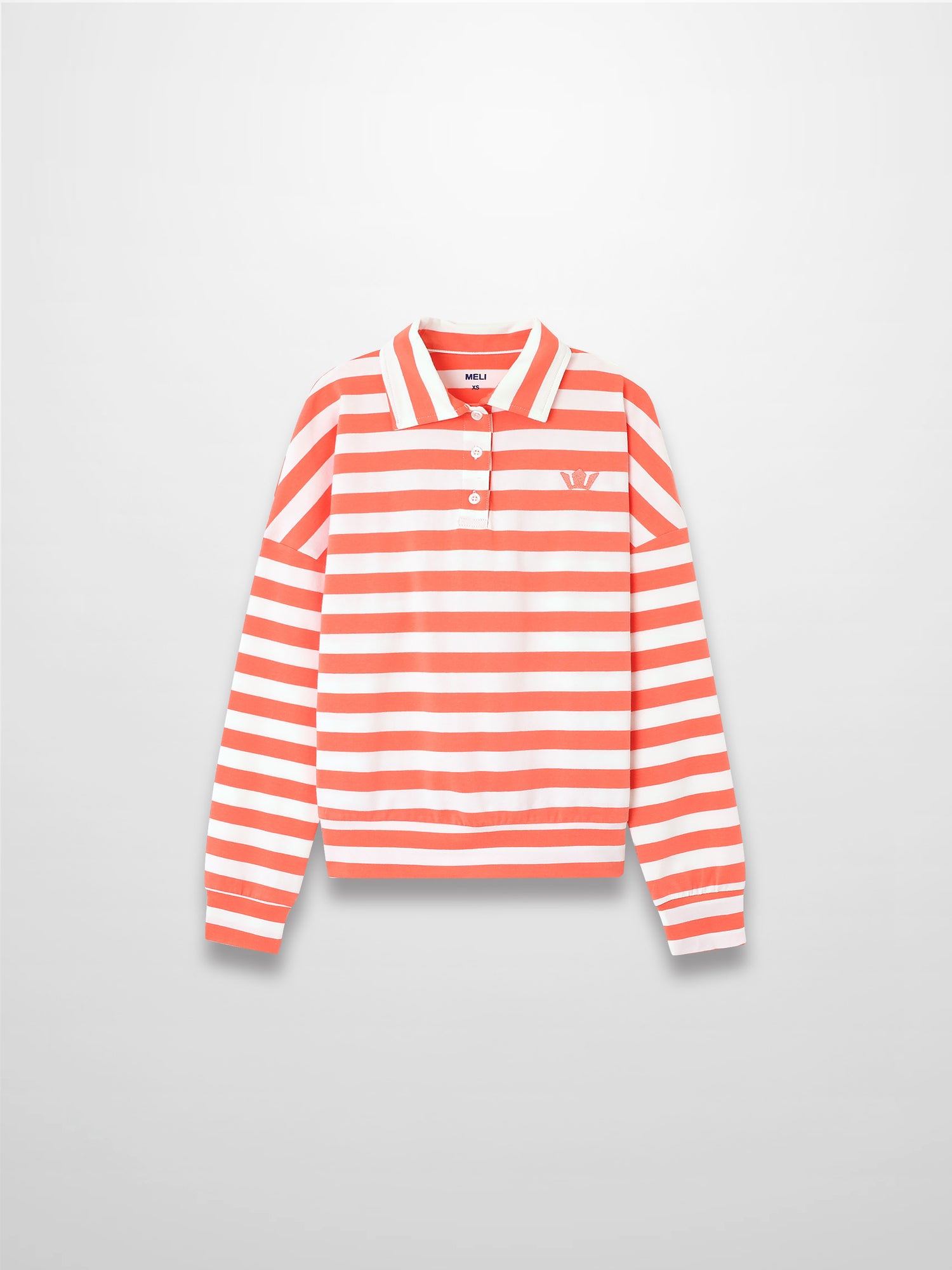 Striped Collar Bomber Tee-Coral/White