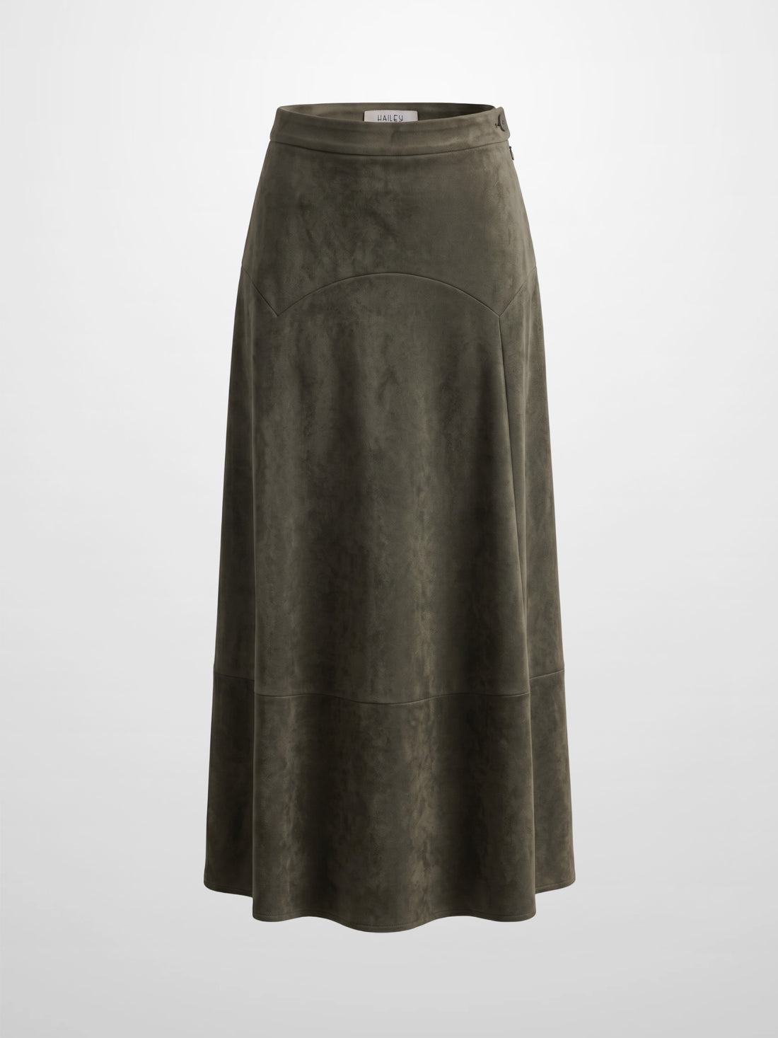 Curved Yoke Faux Suede Skirt - Green
