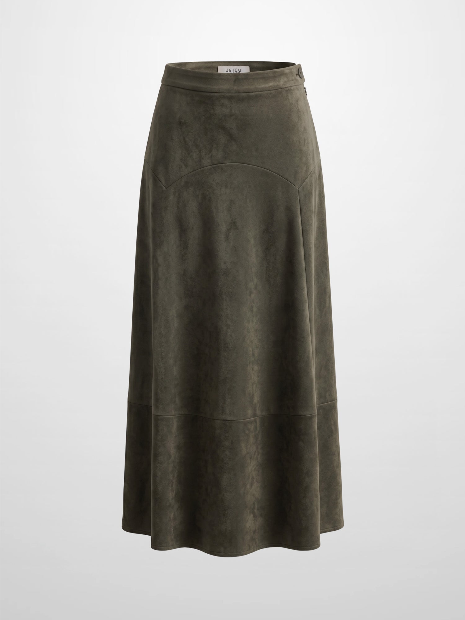 Curved Yoke Faux Suede Skirt - Green