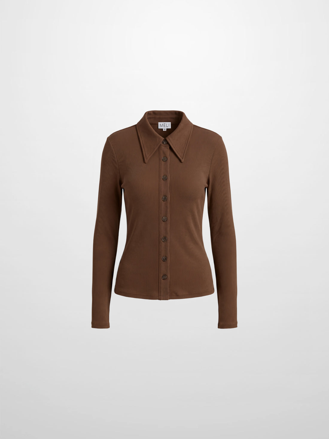 Ribbed Button Down Shirt-Brown