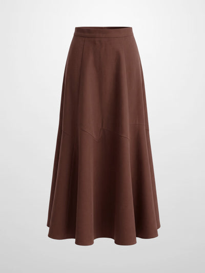Twill Trumpet Skirt-Brown