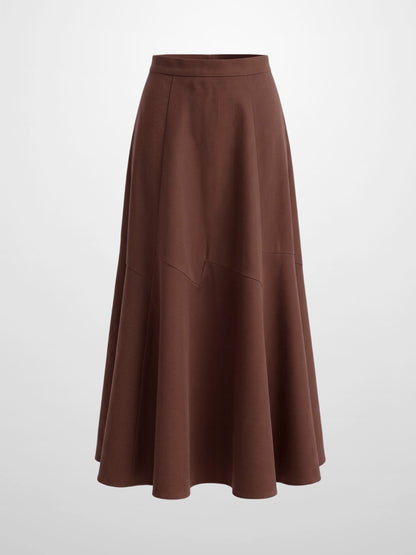 Twill Trumpet Skirt-Brown