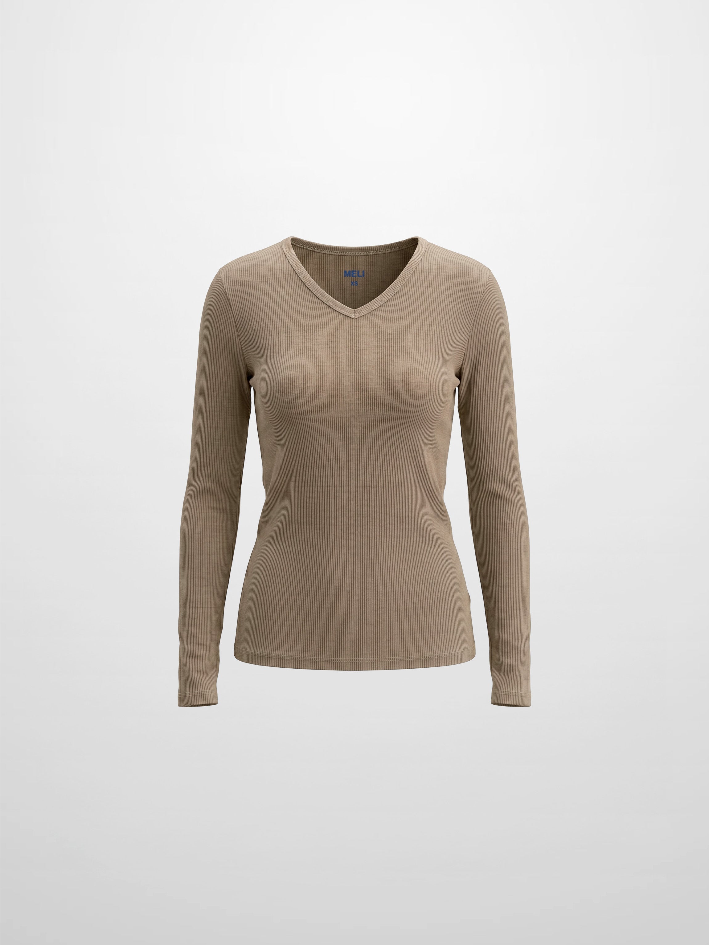 Soft Ribbed High V Tee-Taupe
