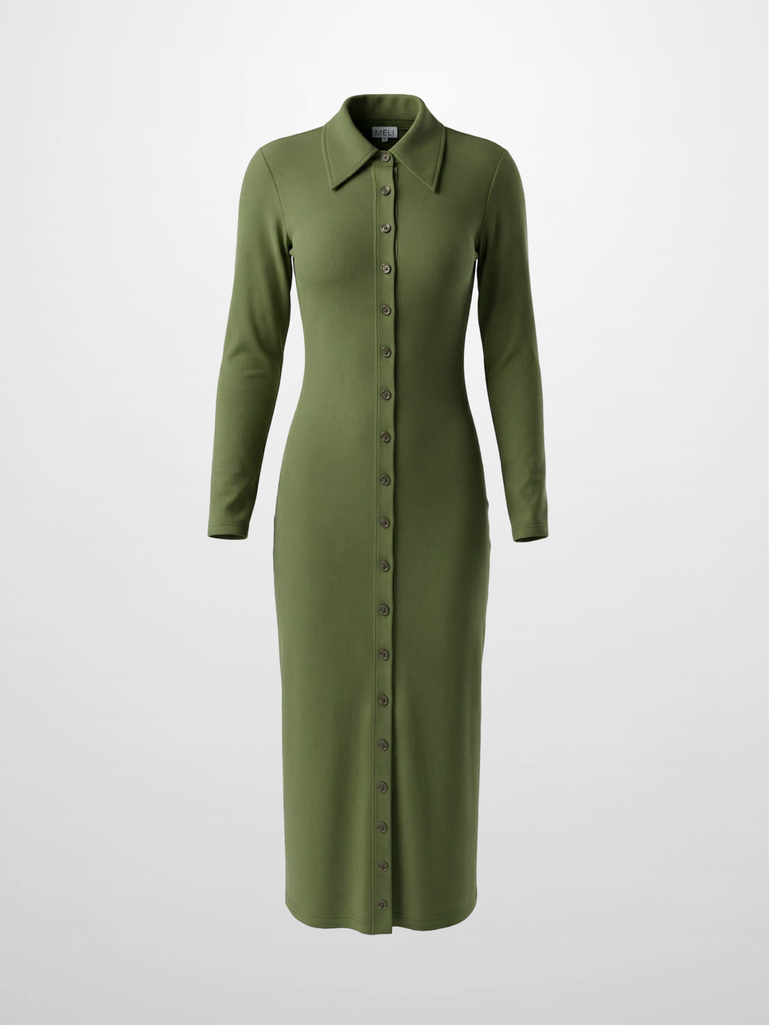 Button Down Ribbed Maxi Dress-Olive