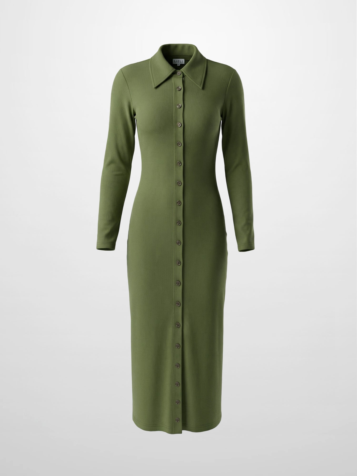 Button Down Ribbed Maxi Dress-Olive
