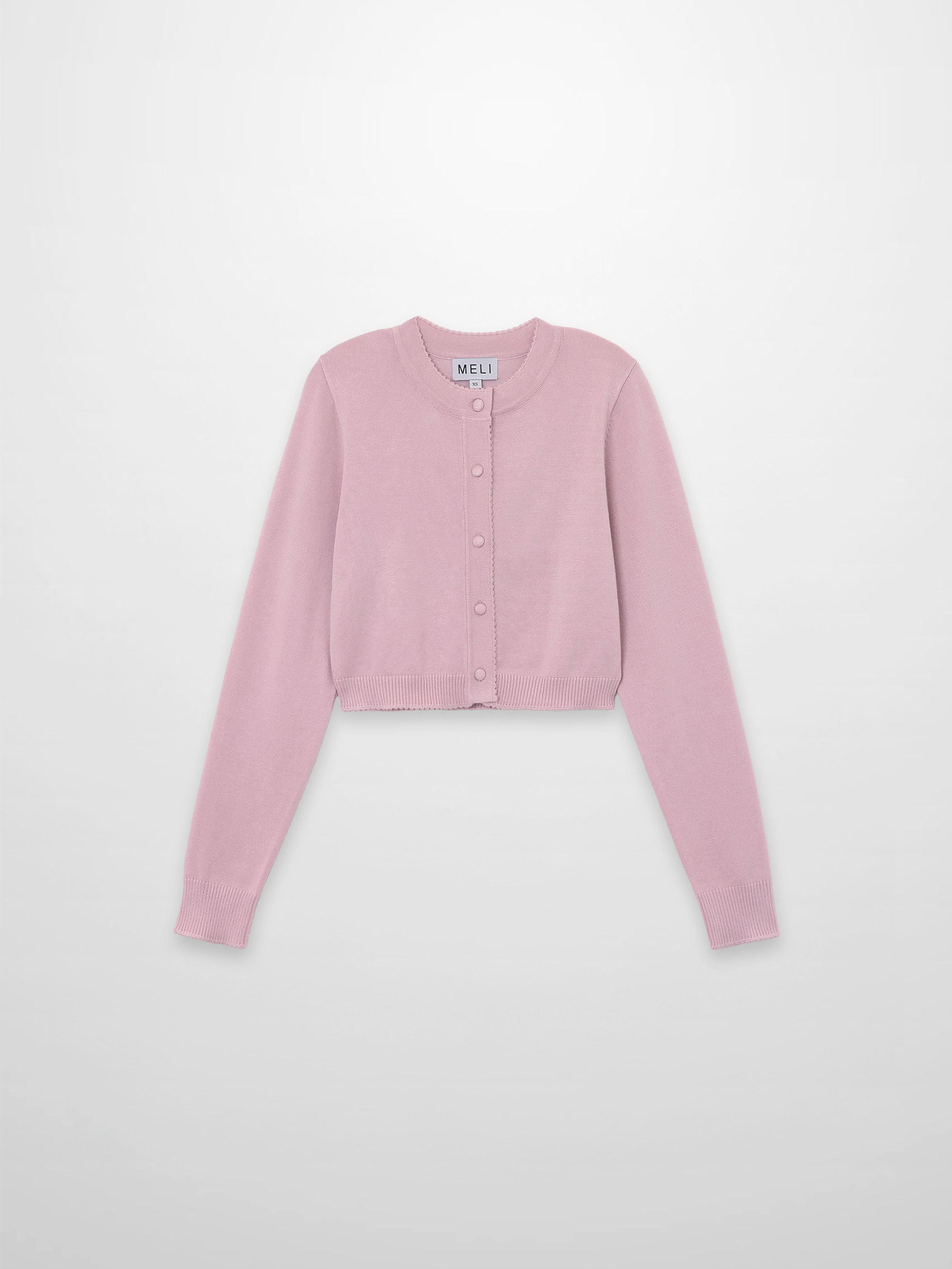 Trim Detail Crew Crop Cardigan-Mauvey Pink