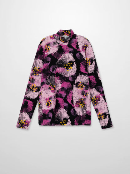 Boxy Printed Modal Turtleneck-Flower Burst
