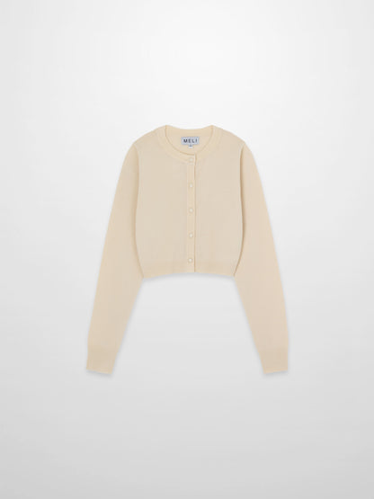 Trim Detail Crew Crop Cardigan-Ivory