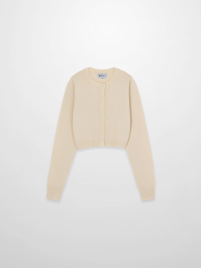 Trim Detail Crew Crop Cardigan-Ivory