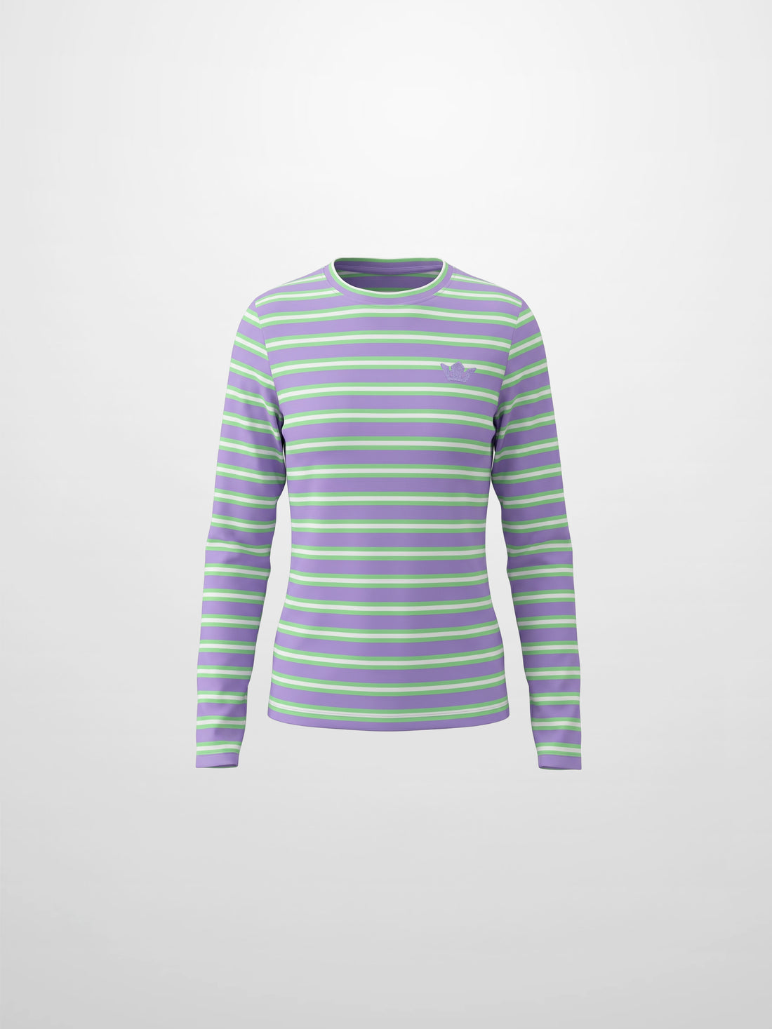 Embroidered Crown Striped Tee-Lavender/Mint/White