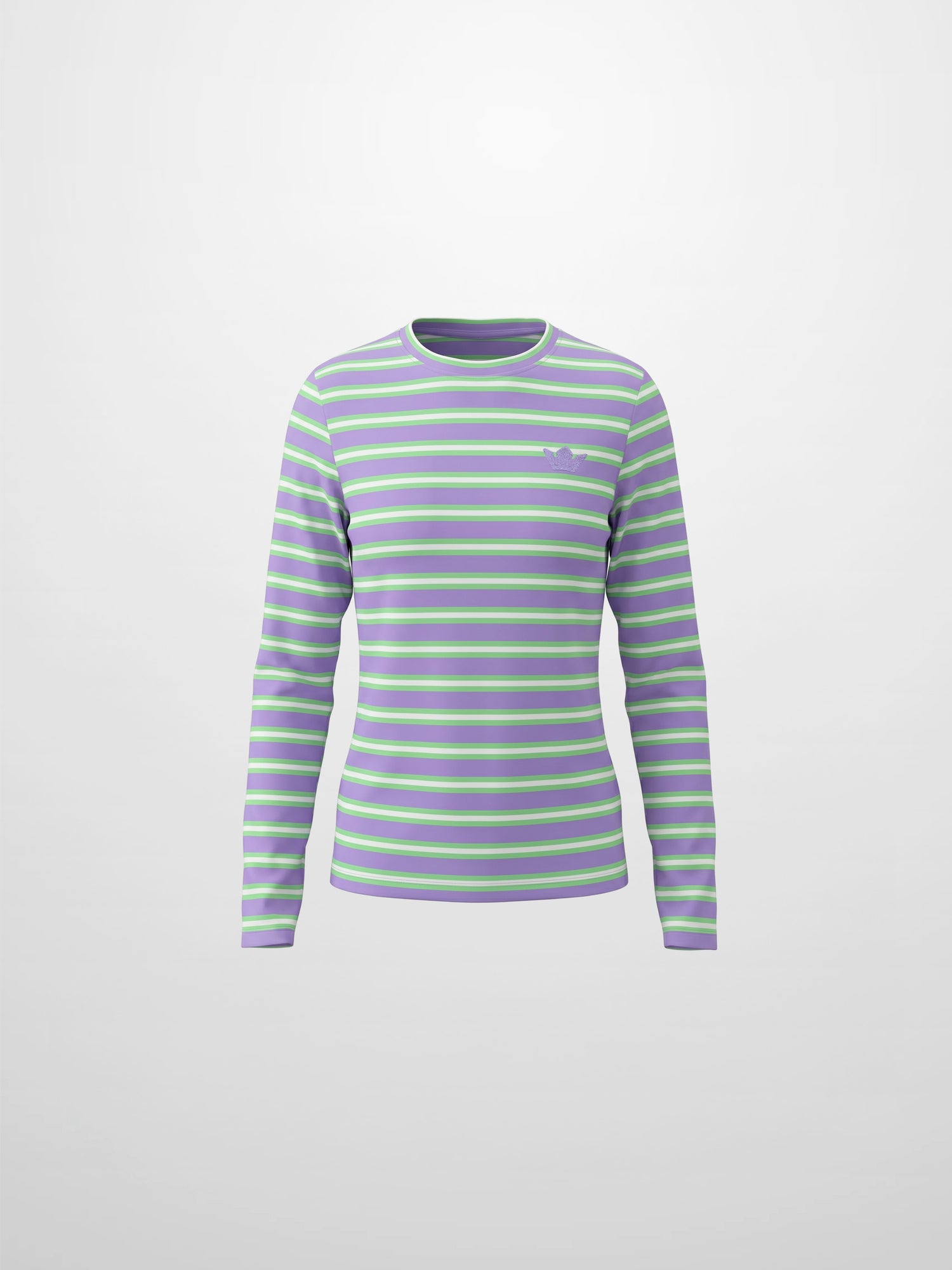 Embroidered Crown Striped Tee-Lavender/Mint/White