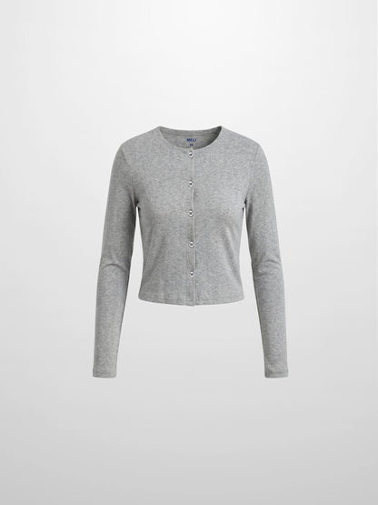Crop T-Shirt Cardigan-Heathered Grey