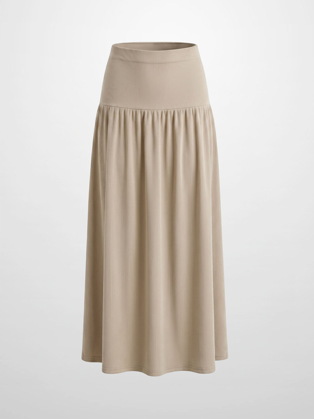 T-Shirt Ribbed Yoke Skirt-Tan
