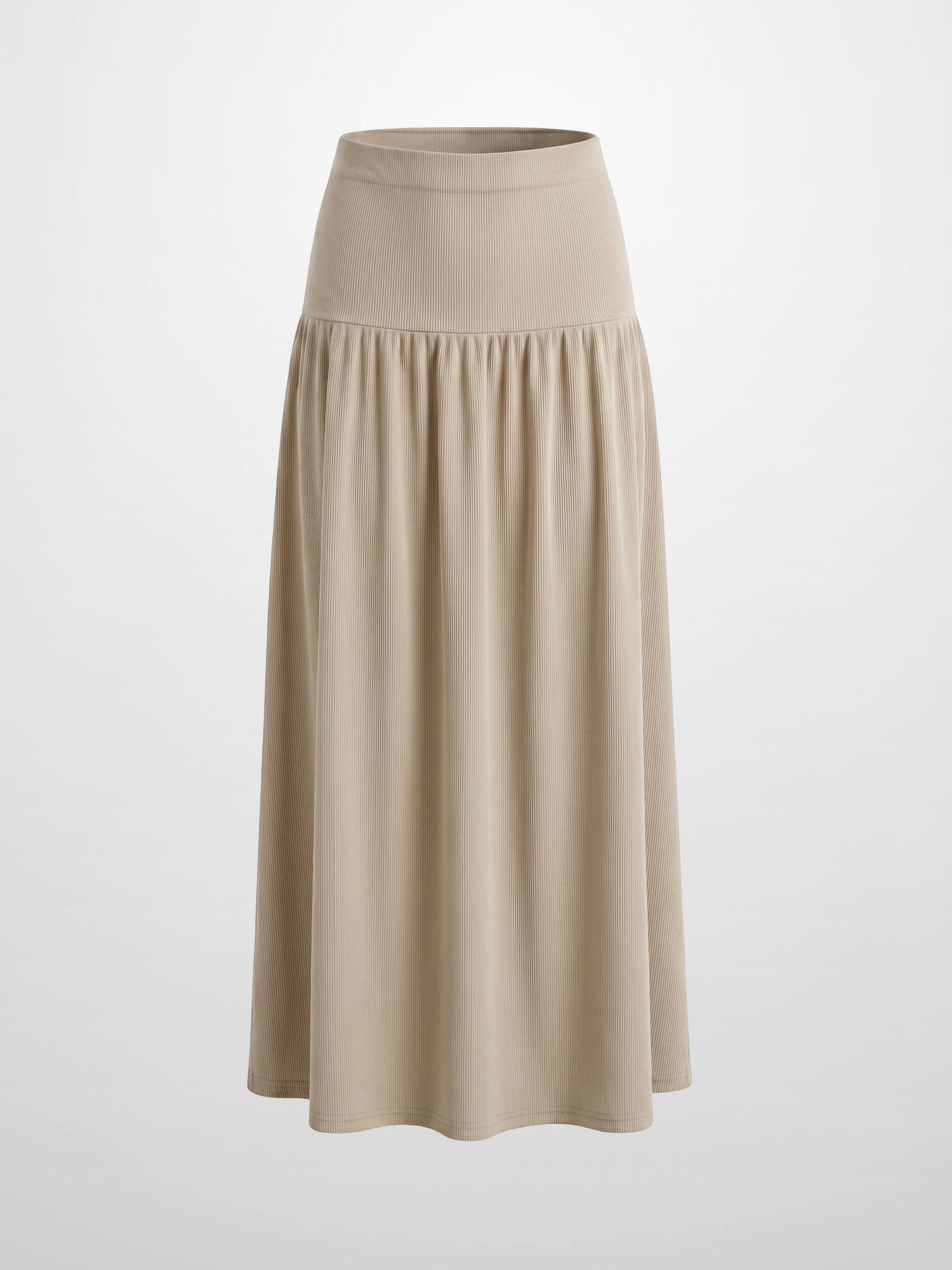 T-Shirt Ribbed Yoke Skirt-Tan