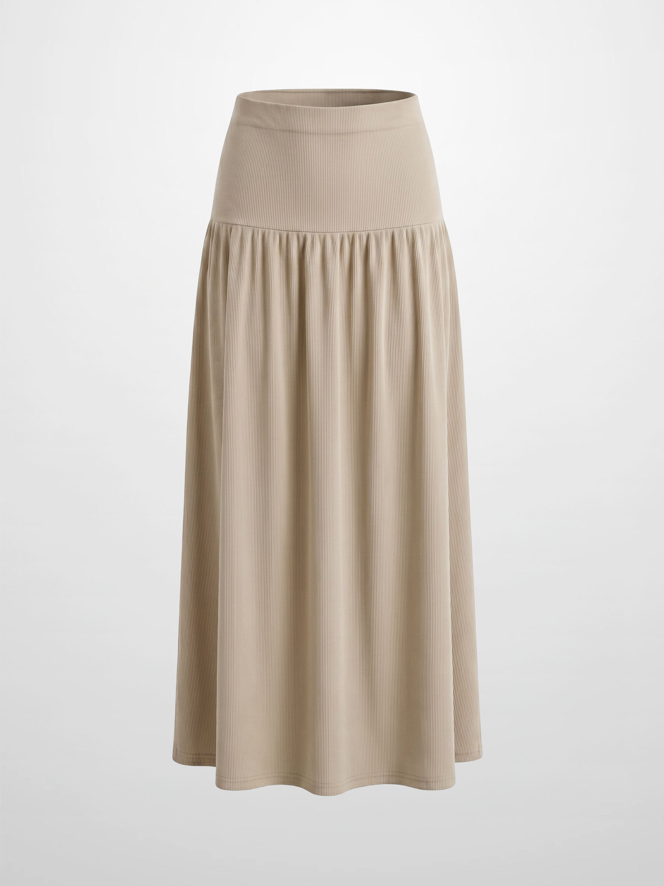 T-Shirt Ribbed Yoke Skirt-Tan