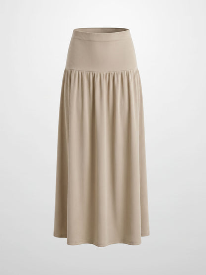 T-Shirt Ribbed Yoke Skirt-Tan