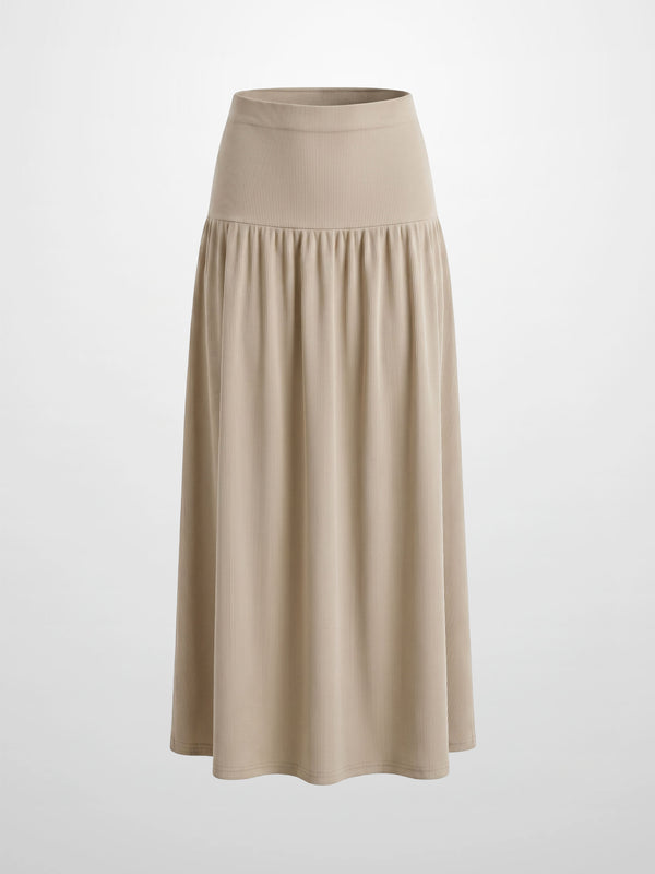 T-Shirt Ribbed Yoke Skirt-Tan