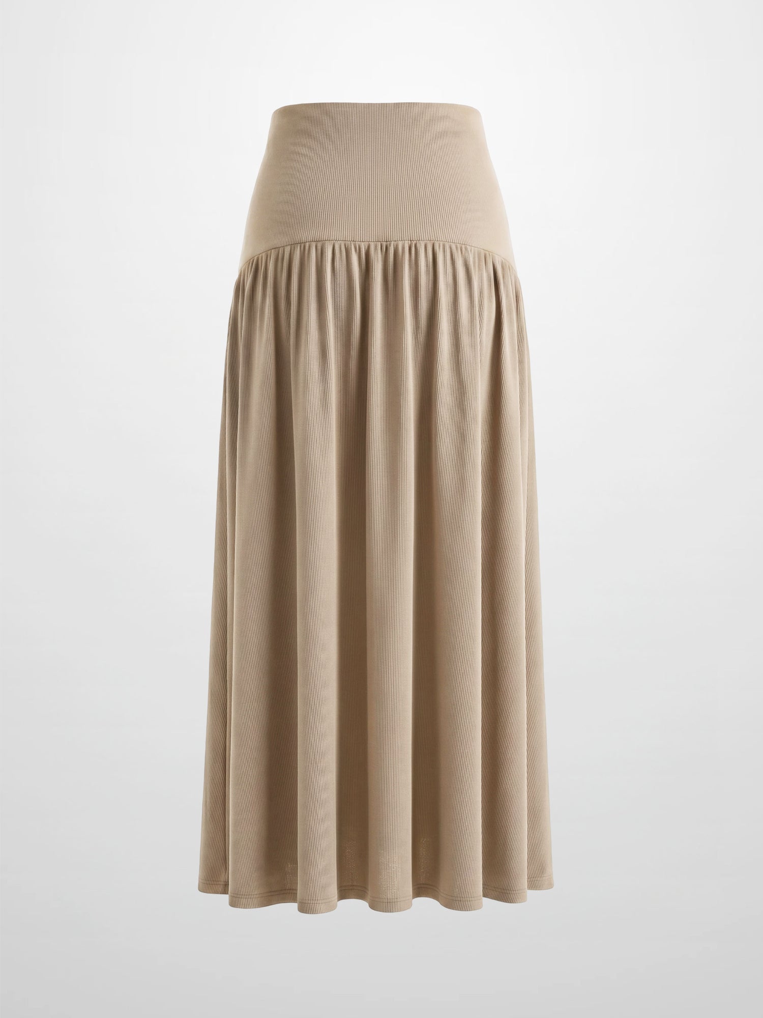 T-Shirt Ribbed Yoke Skirt-Tan