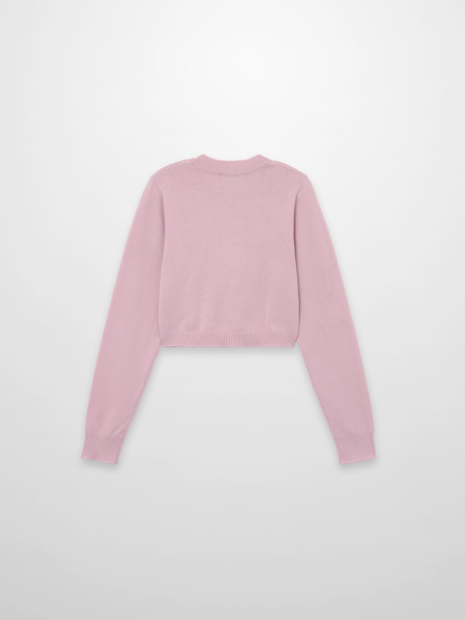 Trim Detail Crew Crop Cardigan-Mauvey Pink