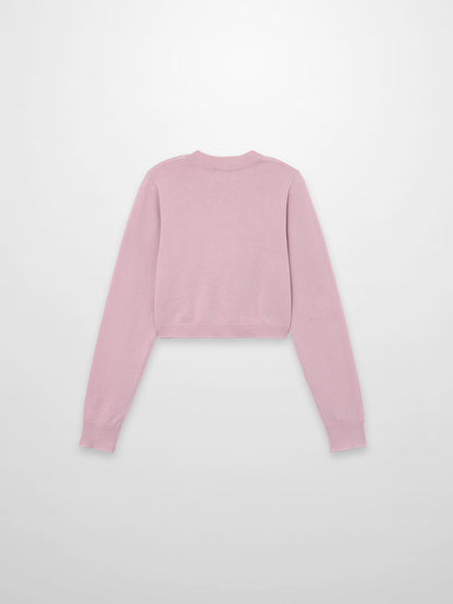 Trim Detail Crew Crop Cardigan-Mauvey Pink