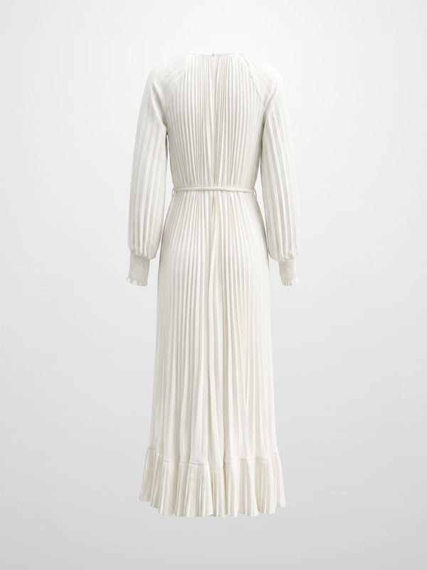 Micro Pleat Dress-White