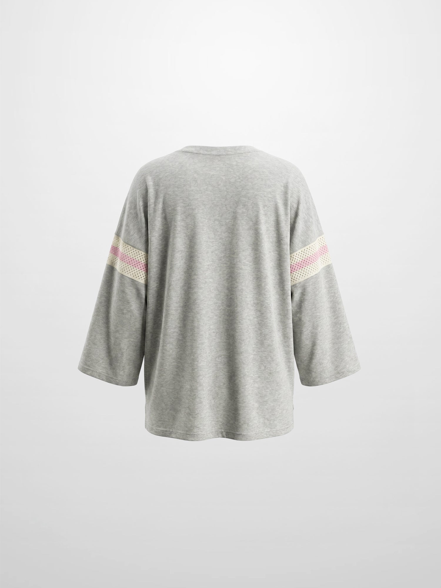 Crochet Stripe Boxy Tee-Grey/Pink/Cream