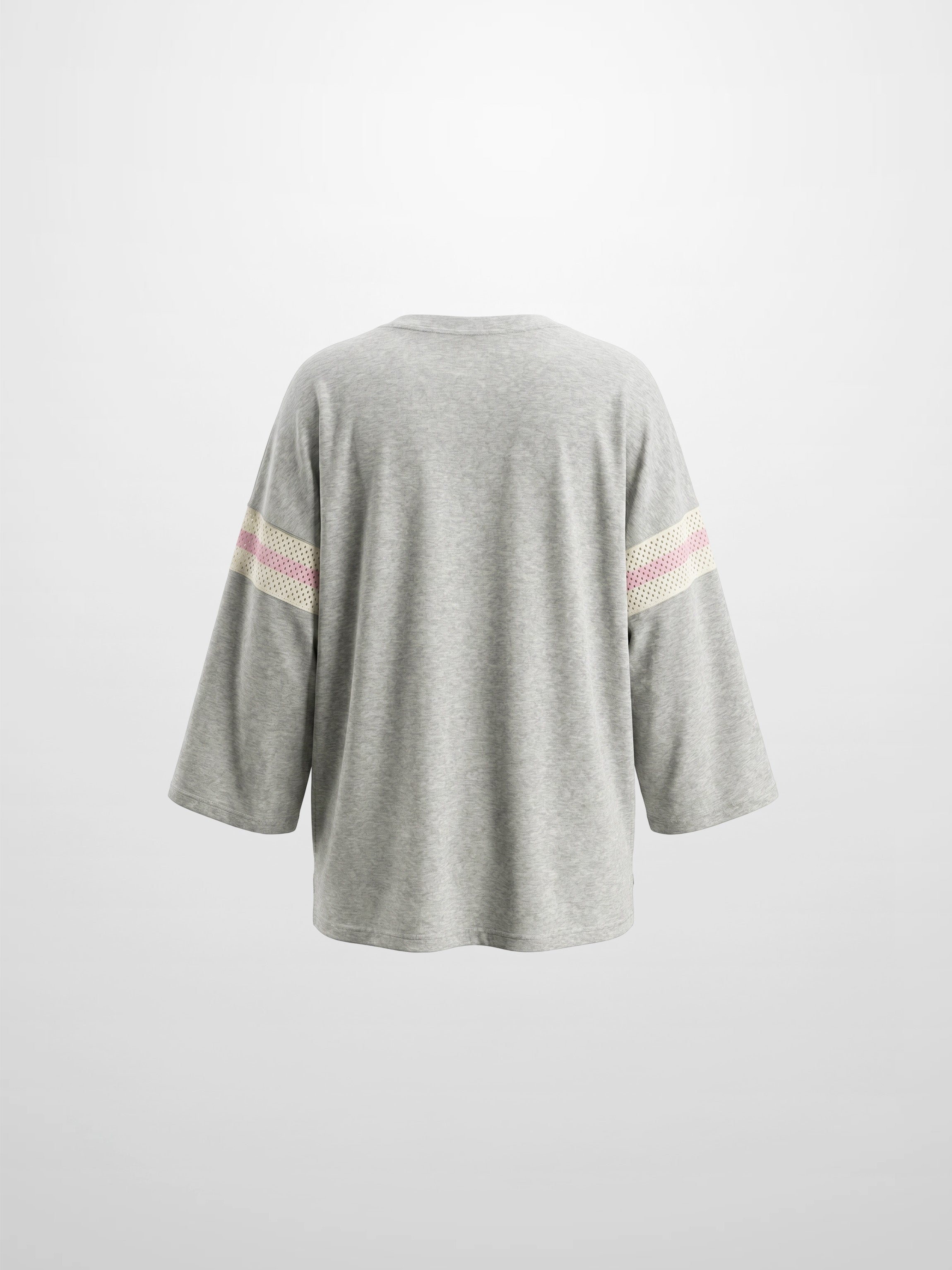 Crochet Stripe Boxy Tee-Grey/Pink/Cream