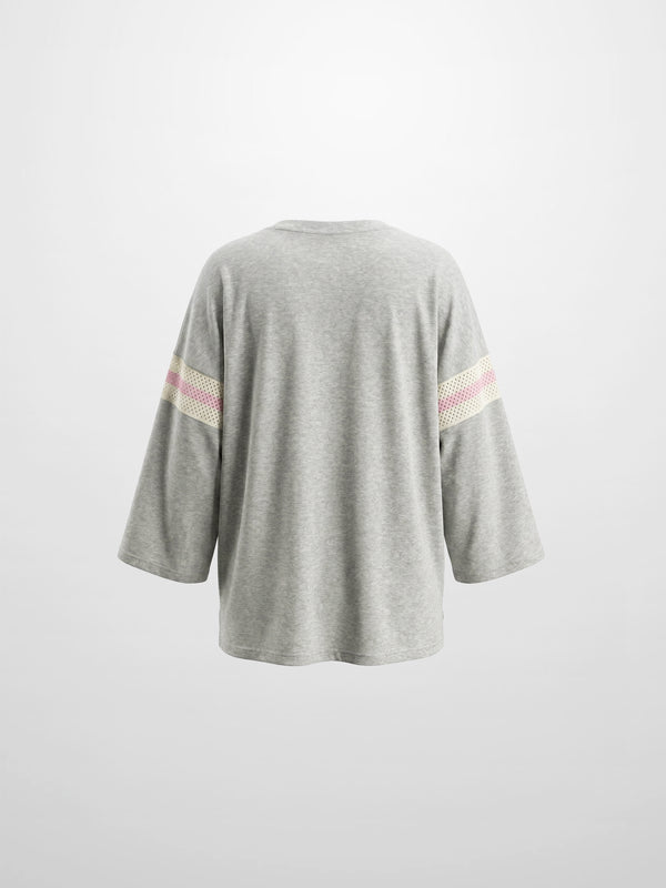 Crochet Stripe Boxy Tee-Grey/Pink/Cream