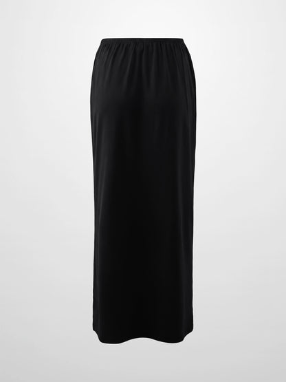 Straight Maxi Drawstring T-Shirt Skirt-Black