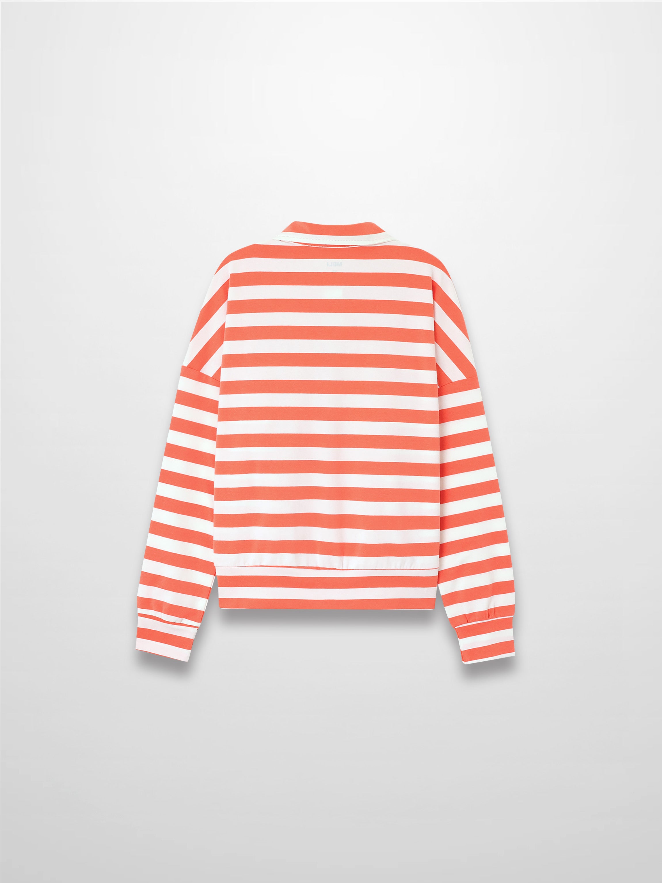 Striped Collar Bomber Tee-Coral/White