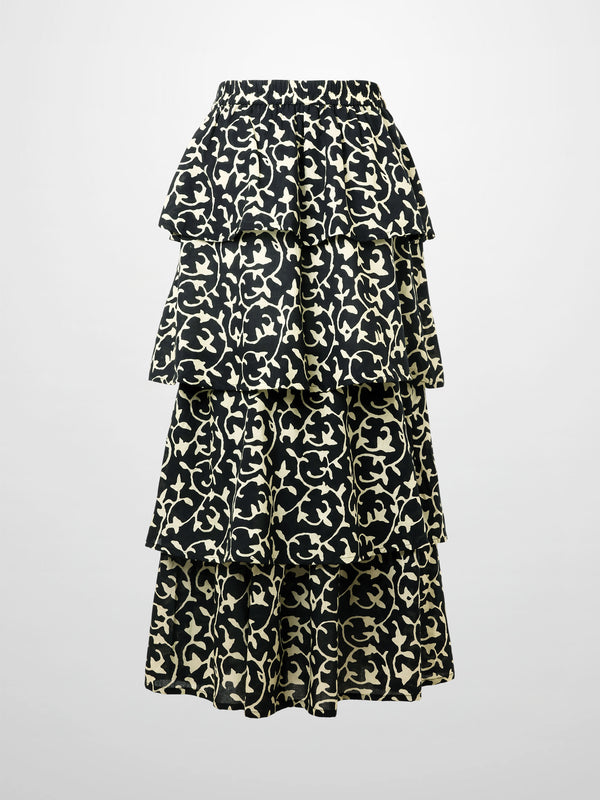 Ruched Top Layered Skirt-Navy Vines