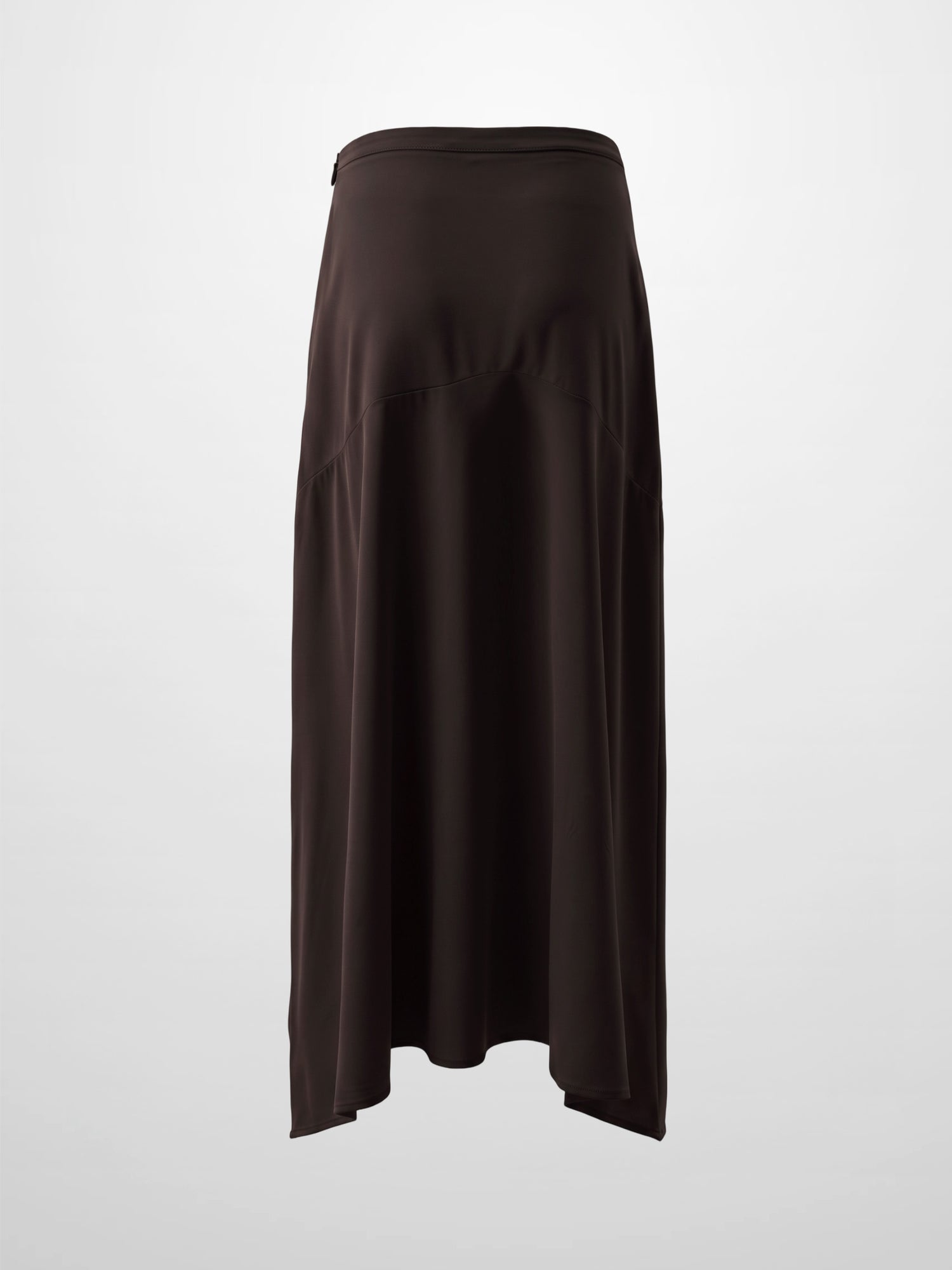 Curved Yoke Faux Satin Skirt - Brown