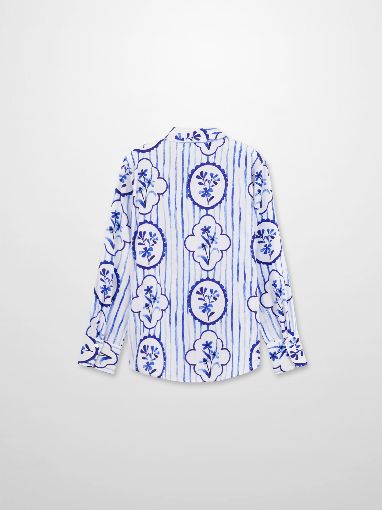 Printed Crinkle Button Down Blouse-Fresh Blue