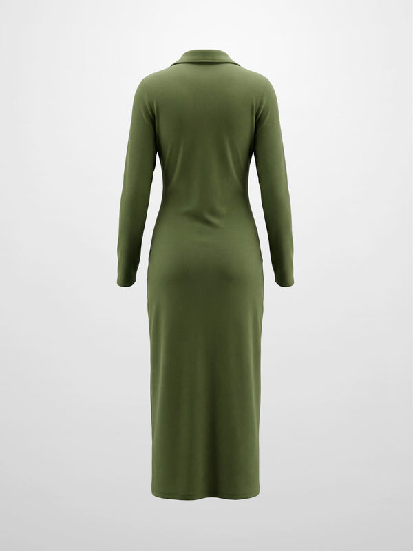 Button Down Ribbed Maxi Dress-Olive