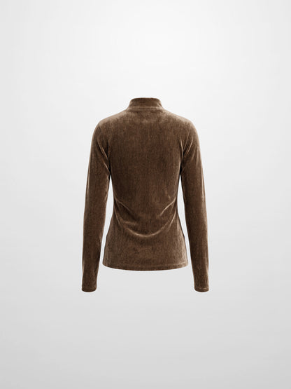 Textured Velour Turtleneck - Taupe