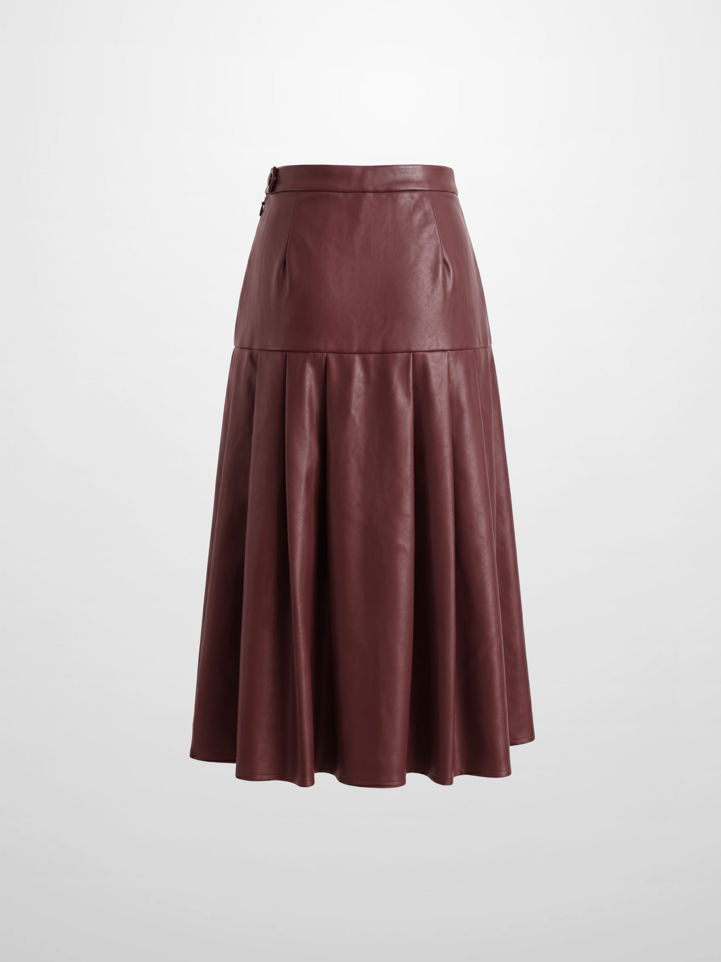 Yoke Faux Leather Pleat Skirt - Burgundy
