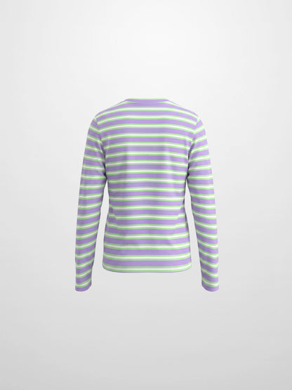 Embroidered Crown Striped Tee-Lavender/Mint/White