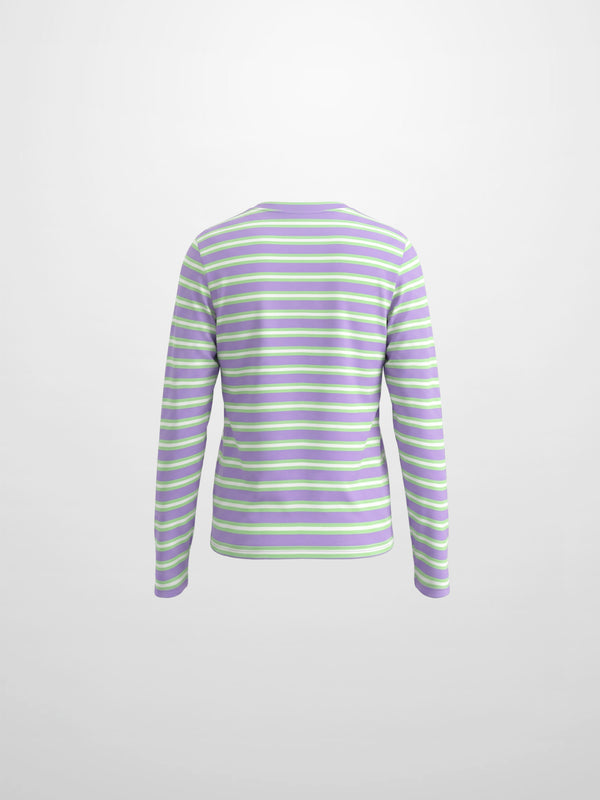 Embroidered Crown Striped Tee-Lavender/Mint/White