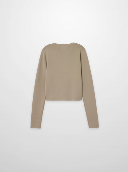 Gold Button Crop Cardigan-Latte