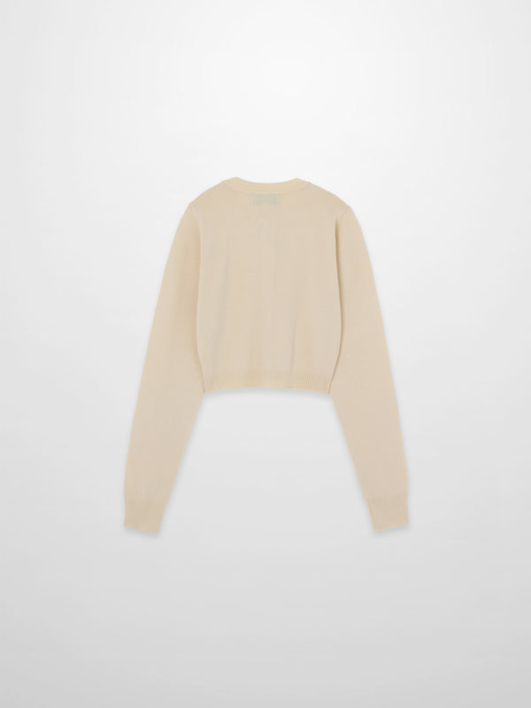 Trim Detail Crew Crop Cardigan-Ivory