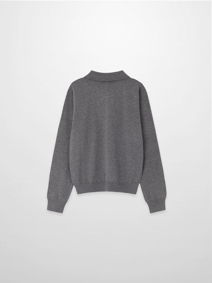 Wool Blend Collared Cardigan-Grey
