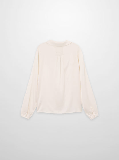 Faux Satin Micro Stitch Blouse-Cream