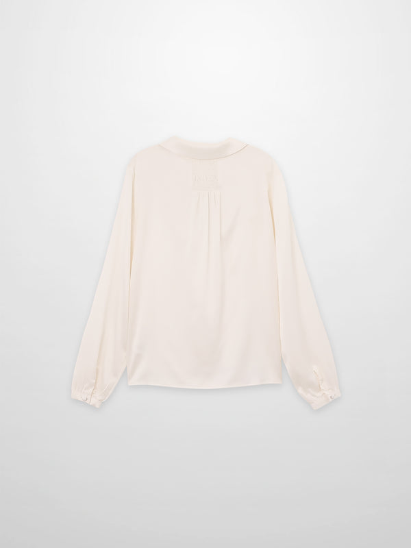 Faux Satin Micro Stitch Blouse-Cream