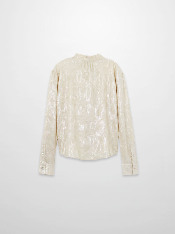 Shimmer Texture Bow Blouse-Cream
