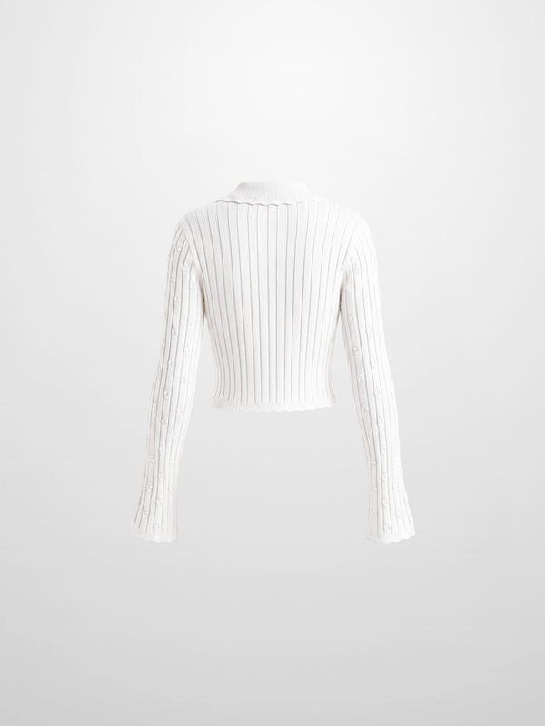 Scalloped Edge Cardigan-Cream