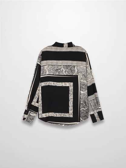 Button Down Collared Blouse-Mix Print