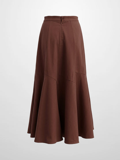 Twill Trumpet Skirt-Brown