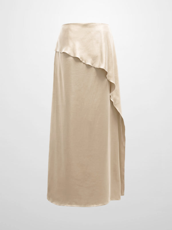 Faux Satin Ruffle Skirt - Cream
